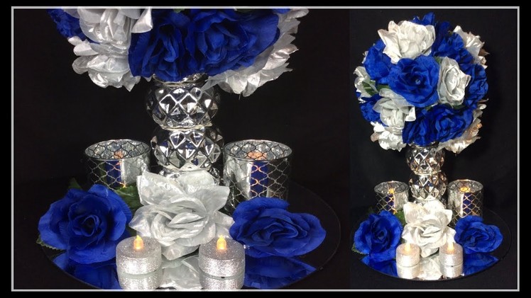 DIY Beautiful Blue & Silver Flower Centerpiece. Five Item Haul. Michael's. Dollar Tree
