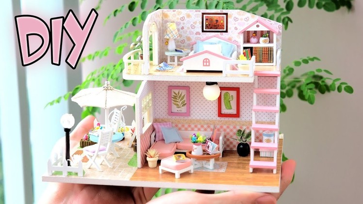 DIY Miniature Dollhouse Kit || Pink Loft ( With Furniture Music Light )