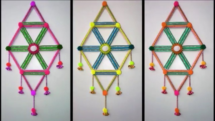 DIY - WALL HANGING TORAN POPSICLE STICKS. BEAUTIFUL WALL TORAN MAKING FROM ICE CREAM STICKS DIY