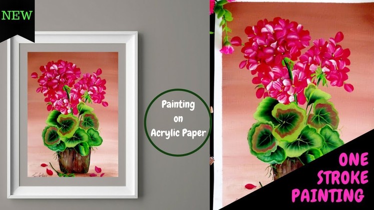 Easy Geraniums in a Pot Painting  | One stroke Geraniums| Acrylic painting | DIY