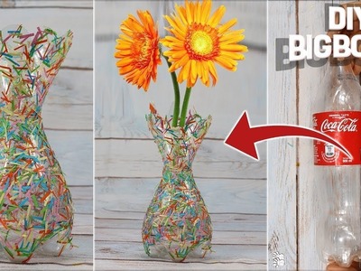 How to make flower vase with plastic bottle & Paper | Supper quicky & Easy | DBB