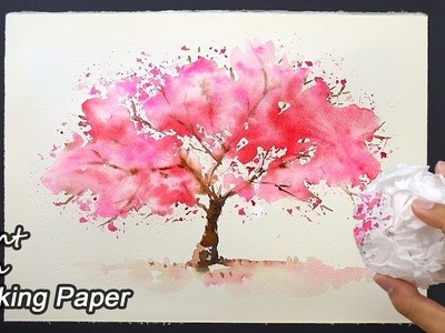 How to Paint a Cherry Tree with Cooking Paper | Easy Painting Technique - Sakura