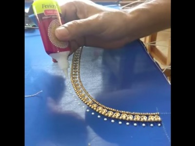 U neck design with golden beads for a party wear blouse