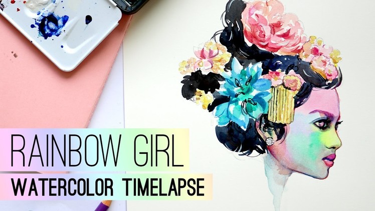 WATERCOLOR TIMELAPSE: Rainbow Girl (not narrated)