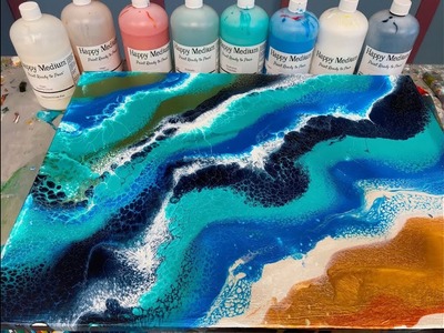 Acrylic Pour Painting: Ocean Pour Diagonal Happy Medium