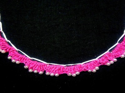 Hand embroidery button holed chain stitch Neck design for dresses by nakshi katha.