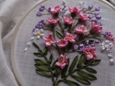 Hand embroidery. Ribbon work embroidery by hand. Ribbon embroidery flowers step by step.