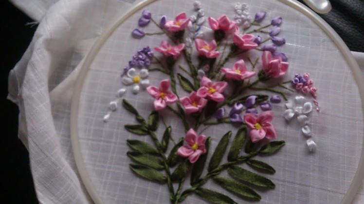 Hand embroidery. Ribbon work embroidery by hand. Ribbon embroidery flowers step by step.