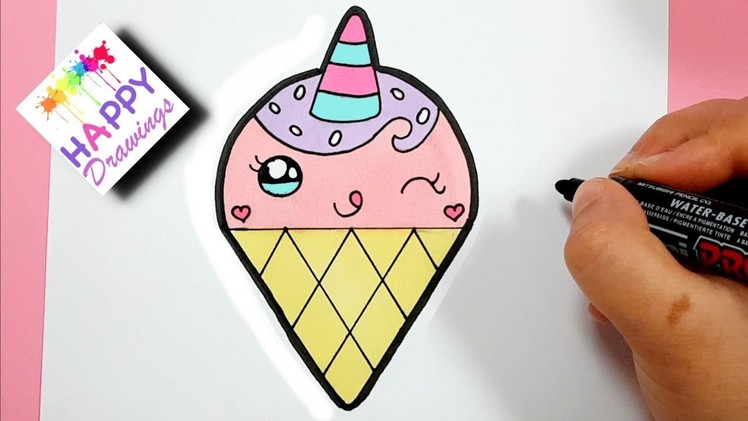 HOW TO DRAW A CUTE LOVELY UNICORN ICE CREAM SUPER EASY