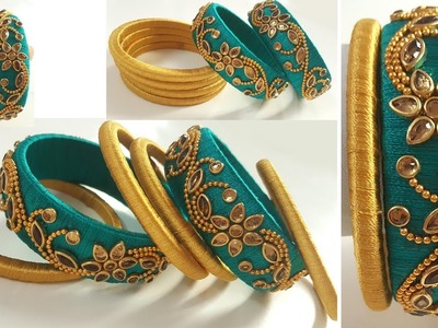 Silk thread bangles making video at home || free hand designer Silk Thread bangles