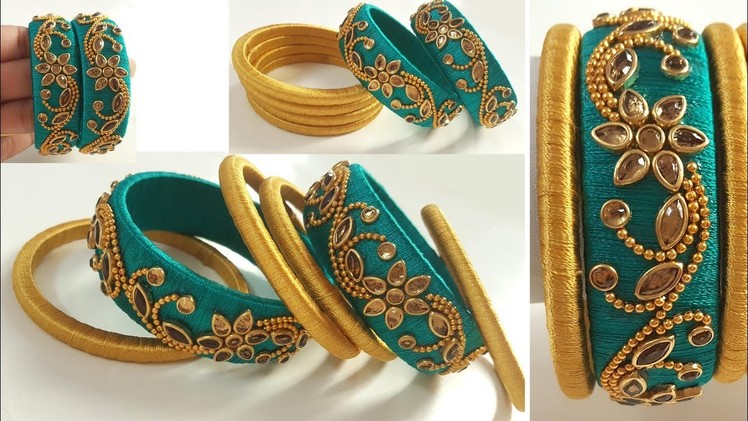 Silk thread bangles making video at home || free hand designer Silk Thread bangles