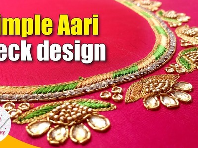 Simple aari neck design tutorial | hand embroidery work | maggam work tutorial