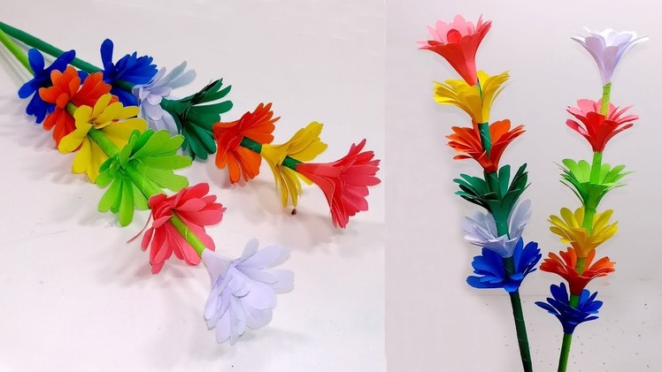 Beautiful & Easy Stick Paper Flower with Color Paper | Making Stick Flower |Jarine's Crafty Creation