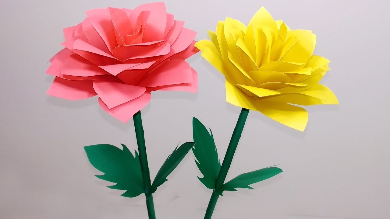 How to Make Very Beautiful Paper Rose Stick Flower, Rose Stick Flower ...