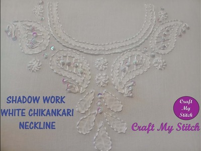 Shadow work - Chikankari White work - Neckline Hand embroidery