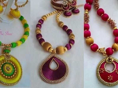 Beautiful silk thread pendant necklace with earrings design ideas.latest silk thread jewellery ideas