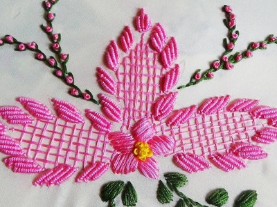 Hand Embroidery: Bullion Knot.Bed Sheet Embroidery