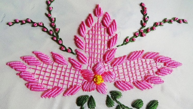 Hand Embroidery: Bullion Knot.Bed Sheet Embroidery