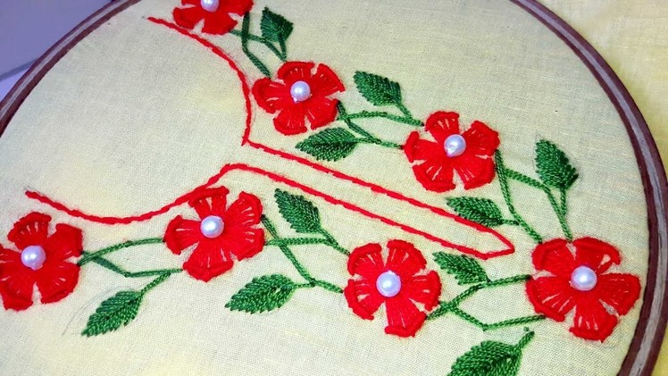 Hand Embroidery:buttonhole Stitch neck design  for dress| Blouse | Kurtis | Churidar.