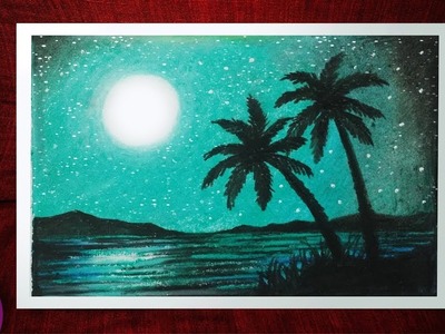 How to DRAW Moonlight Scenery with Oil Pastels step by step