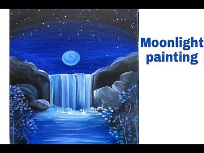 Moonlight night landscape poster color painting tutorial | poster color moonlight painting