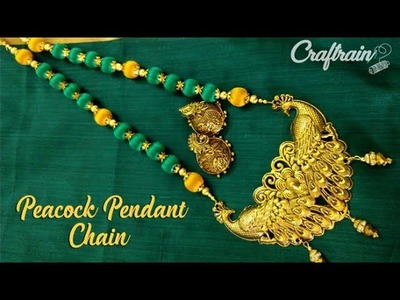 Silk thread peacock pendant chain | Peacock necklace | Craftrain.com