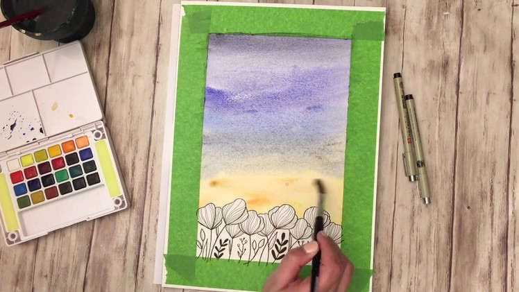 Watercolor Sky and Floral Drawing Tutorial with Leslie Tieu