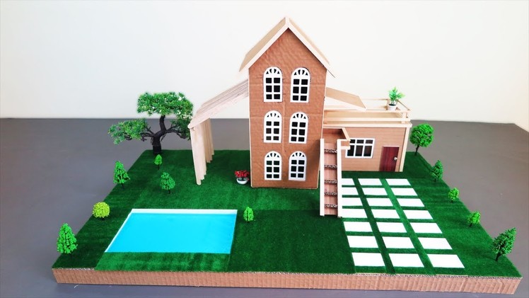 Building A Beautiful Mansion House With Fairy Garden ~ Pool From Cardboard & Popsicle Stick