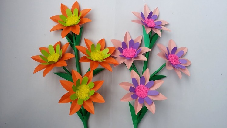 DIY: Paper Flower!!! How to Make Beautiful Paper Flower Stick with Colour Paper!!!