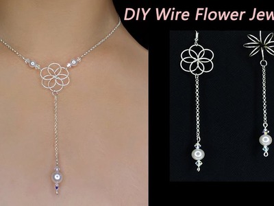Easy DIY: How to Make Wire Wrapped Flower Necklace with Pearl.3D Wire Wrapped Flower Earrings