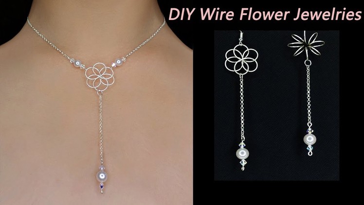 Easy DIY: How to Make Wire Wrapped Flower Necklace with Pearl.3D Wire Wrapped Flower Earrings