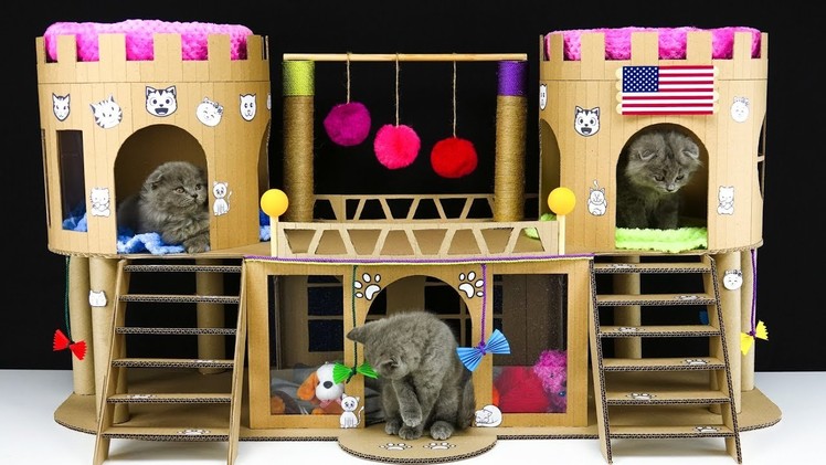 How to make  Beautiful Cardboard Castle for 3 Little Cats