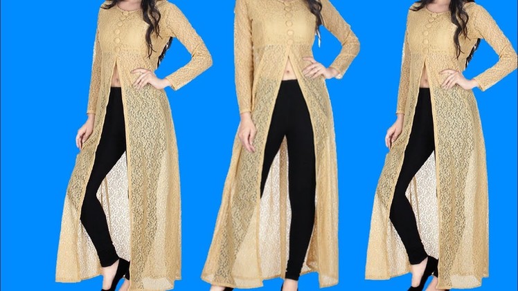 Long net over kurti. jacket. cutting and stitching