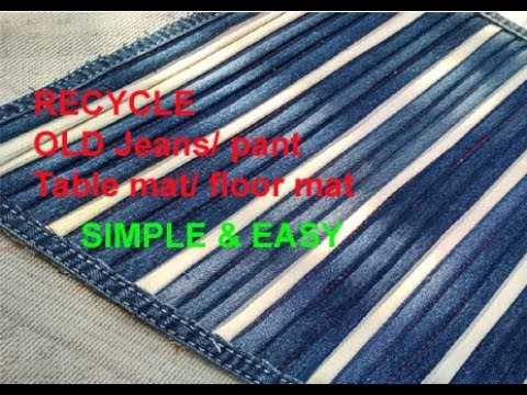 Recycle old jeans.denim.pant -SIMPLE & EASY MAKING floor mat, door mat,area rug,table mat
