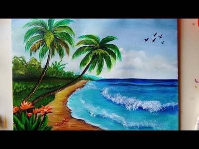 A Beautiful Beach Painting | Seascape Acrylic Painting for Beginners
