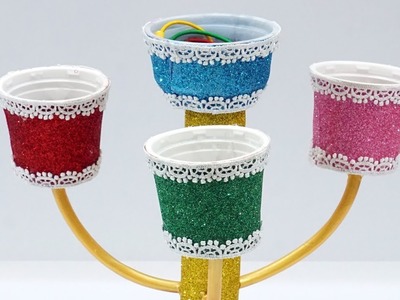 Best out of waste - How to reuse ice cream cups | Reusing waste to make DIY Jewelry Organizer
