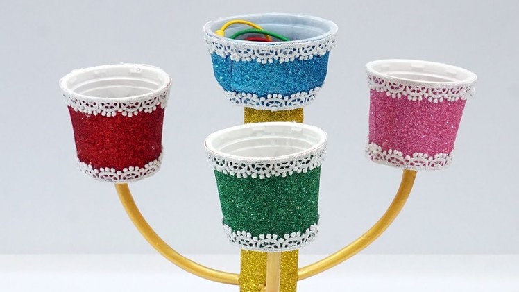 Best out of waste - How to reuse ice cream cups | Reusing waste to make DIY Jewelry Organizer