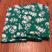 Dinner Napkins - Christmas Dinner Napkins - Green and White - Snowmen and Christmas Trees - Handmade