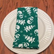 Dinner Napkins - Christmas Dinner Napkins - Green and White - Snowmen and Christmas Trees - Handmade