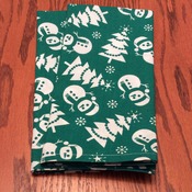 Dinner Napkins - Christmas Dinner Napkins - Green and White - Snowmen and Christmas Trees - Handmade