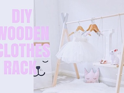 DIY CUTE BABY GIRL WOODEN CLOTHES RACK WITH SWING SHELVES | BABY GIRL NURSERY DECOR