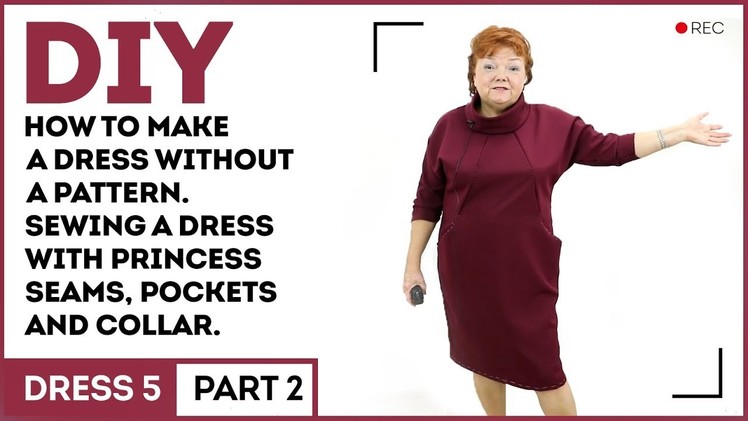 DIY: How to make a dress without a pattern. Sewing a dress with princess seams, pockets and collar.
