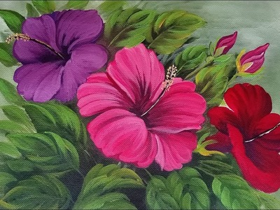 Hibiscus Flower Bunch Painting | Acrylic Painting Tutorial