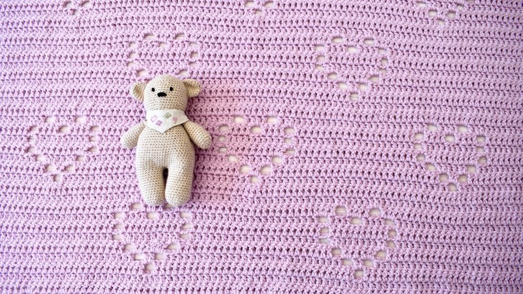 How to crochet an easy heart blanket - cute baby blanket tutorial (any size)