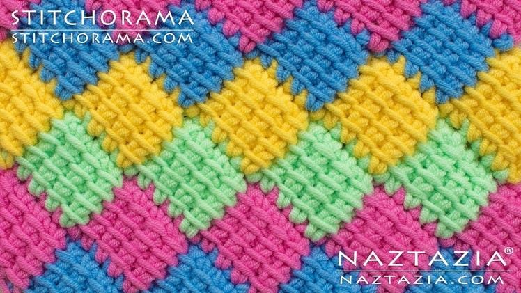 How to Crochet Entrelac - Tunisian Interlaced Patchwork Diamonds Entrelec by Naztazia