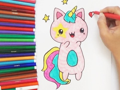 How to Draw Cute cat Unicorn for Kids | D4K