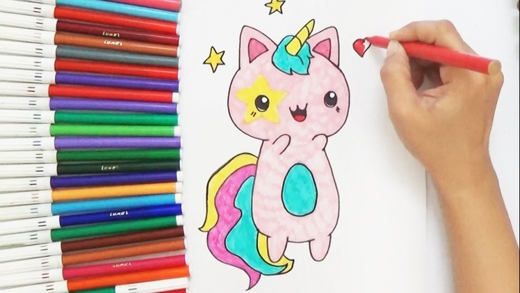 How to Draw Cute cat Unicorn for Kids | D4K