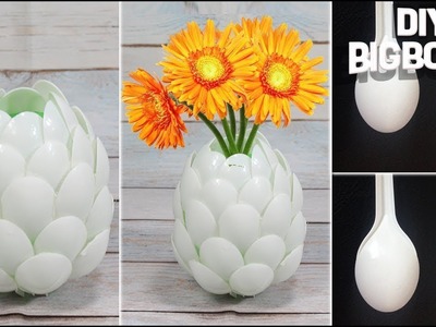 How to make flower vase with plastic spoons | Very Easy & Quicky| DBB