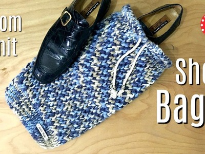 LOOM KNIT Shoe Bag (Drawstring) on a Round Knitting Loom | Loomahat