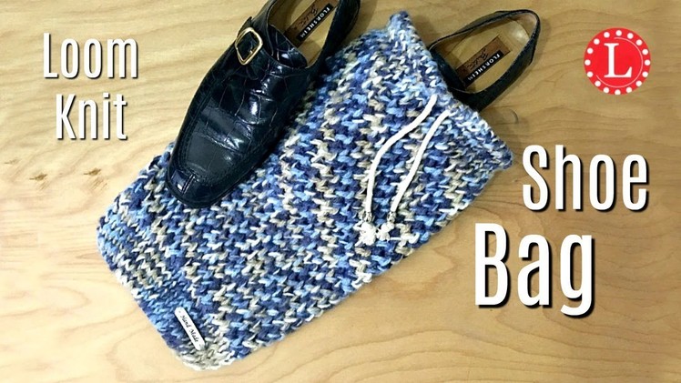 LOOM KNIT Shoe Bag (Drawstring) on a Round Knitting Loom | Loomahat